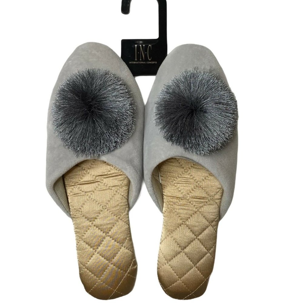 INC Inter. Concepts Velvet Pom Pom Slippers NWT